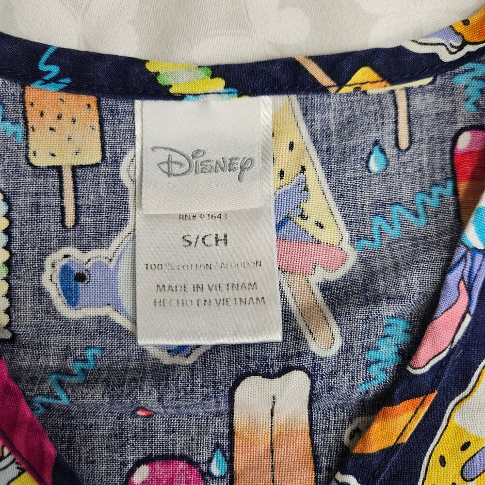 Disney Stitch Popsicle Ice Cream Scrub Top Women's Small Blue Cotton Cartoon Fun - Picture 2 of 9